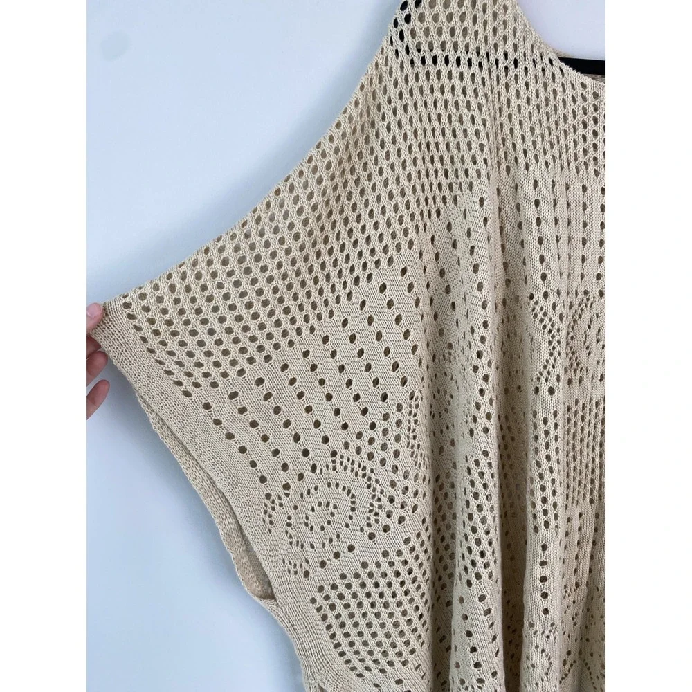 Torrid Crochet Knit Kimono Sweater OS Beige Open Knit Breathable Poncho Beach